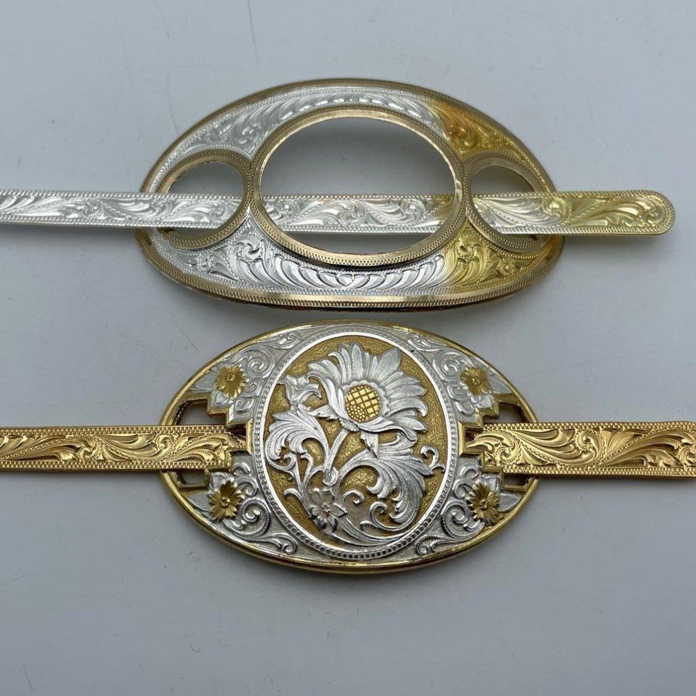 Two Women's White & Gold Southwest Flower Style Metal Hairs Stick Barrettes